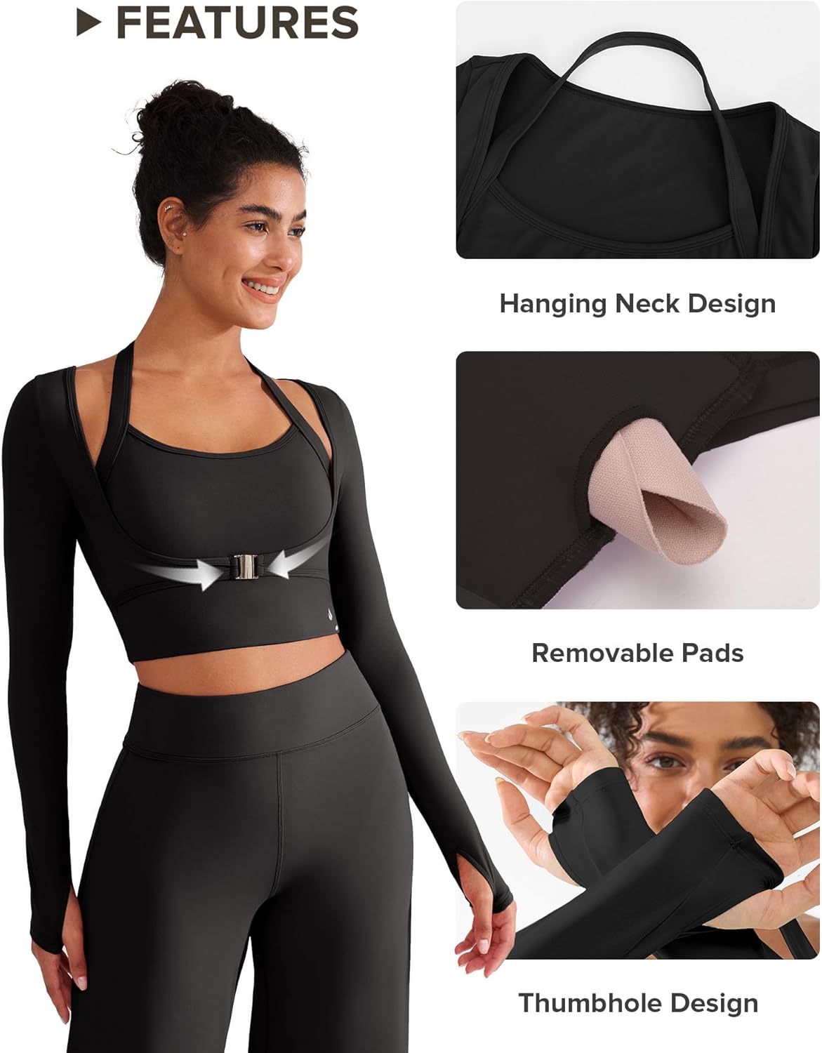BRXL Long Sleeve Halter Tee for Women with Thumb Hole Cropped Tops Slim Fit Athletic Pilates Workout Gym Shirts - Image 3