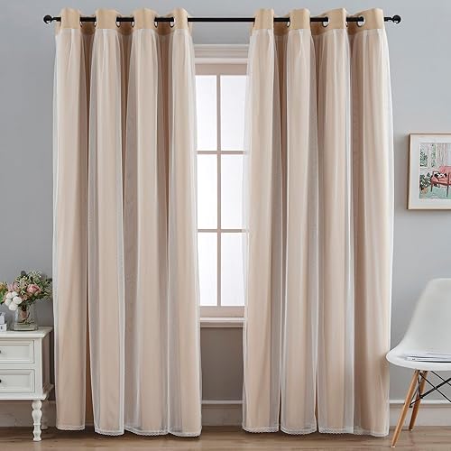 Miniatura 2 de Anytime Cortinas opacas y transparentes para ventana, par de paneles de cortinas lisas con ojales en la parte superior, 52 pulgadas de ancho x 72