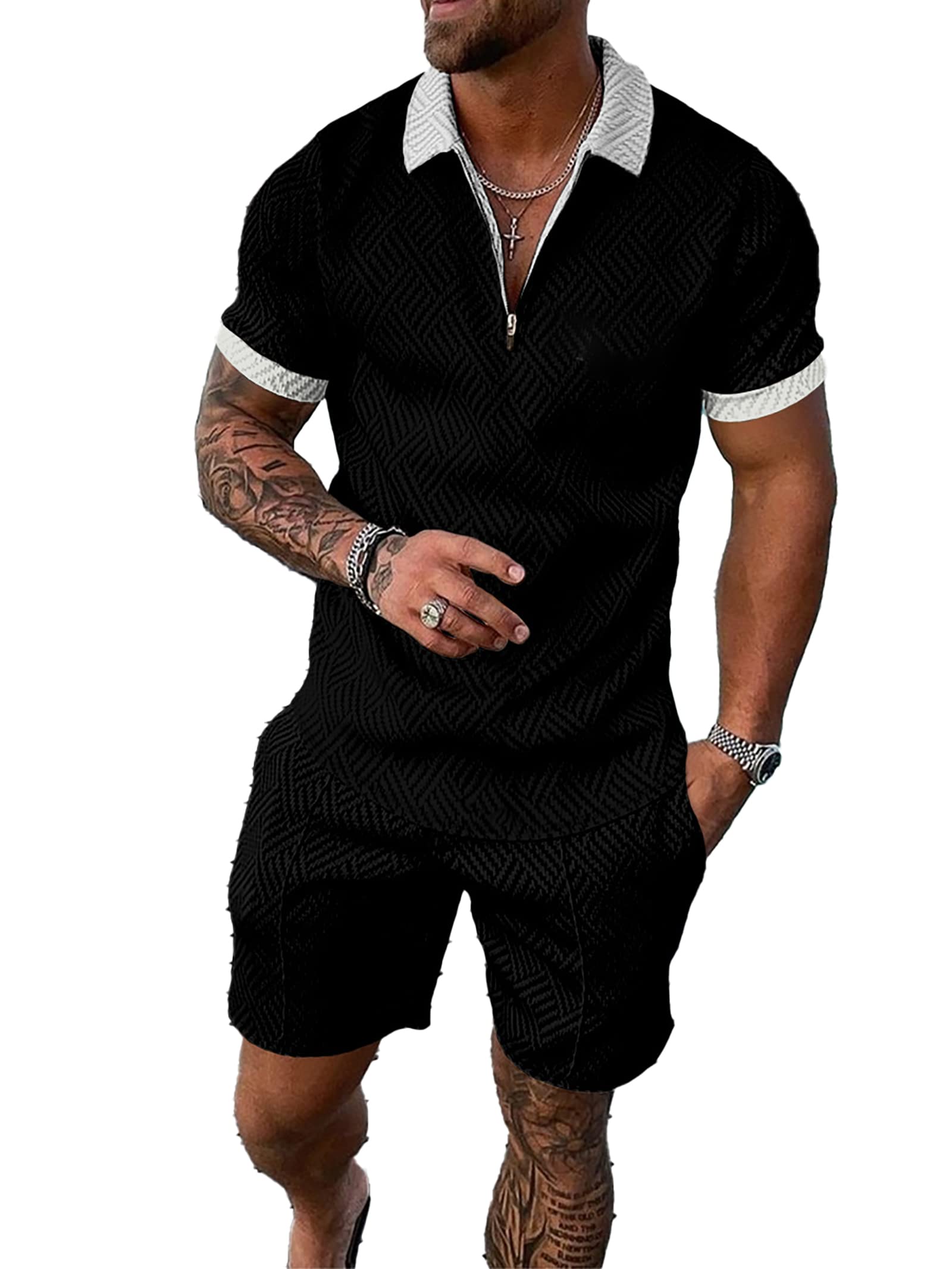 men's short sets outfits 2 piece summer tracksuit short sleeve polo shirt and shorts set casual sport suit