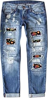 Halloween Jeans for Women Plus Size High Waisted Destroyed Distressed Denim Pants Stretch Comfy Ripped Boyfriend Jeans