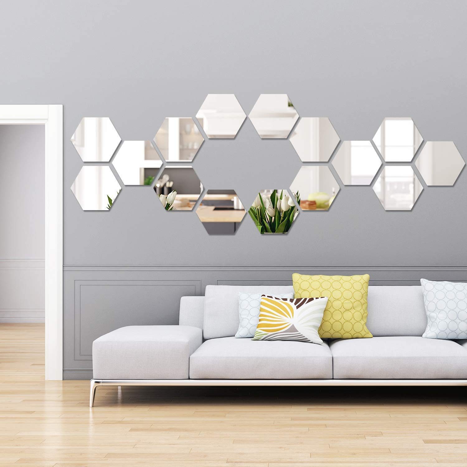 Gemini_mall Removable Acrylic Mirror Setting Wall Sticker Decal for Home Living Room Bedroom Decor Hexagon 15 Pieces 4.6 x 4 x 2.3cm