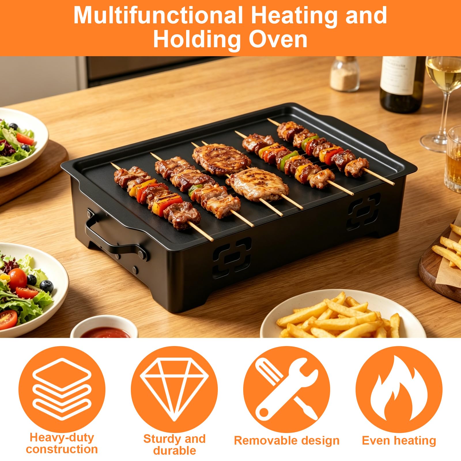BBQ Warmhalteplatte, Aluminium Grill Heizplatte Antihaft Speisenwärmer Grill Warmhaltebehälter Speisenwärmer Warmhalteplatte Grillgut, Fleischwarmhalter Grill Zubehör für Garten Outdoor(Ohne Kerzen)