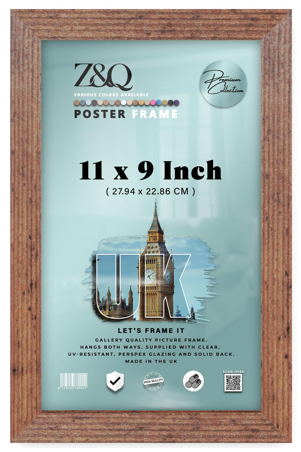 Z&Q - Flat Modern MDF Wood 11 x 9 Inch Picture Frame | Perfect for Wall Gallery (27.94 x 22.86 CM) for Art, Posters & Room Decor [ Rustic ]