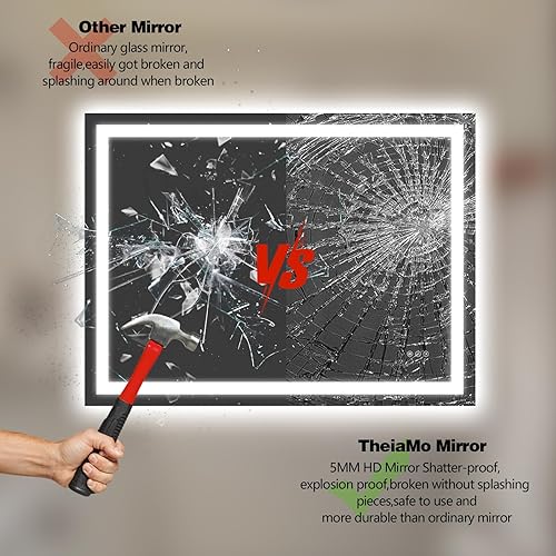 Miniatura 8 de TheiaMo Espejo de baño LED de 32 x 24 pulgadas con luces, espejo de tocador de baño iluminado frontal y retroiluminado para pared, espejo de