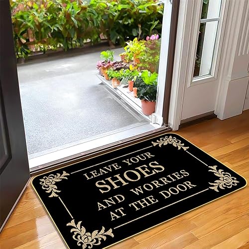 Miniatura 3 de Divertido tapete de bienvenida para entrada, deja tus zapatos y preocupaciones en la puerta, tapete para puerta delantera con parte trasera de goma,