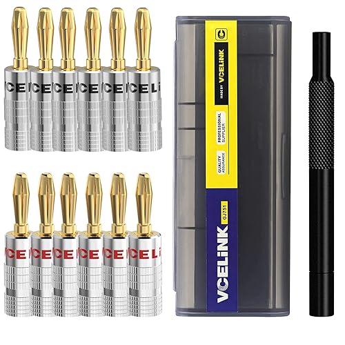 VCELINK Juego de destornilladores pequeños 25 en 1 con estuche con 12 conectores de plátano para altavoz, chapados en oro