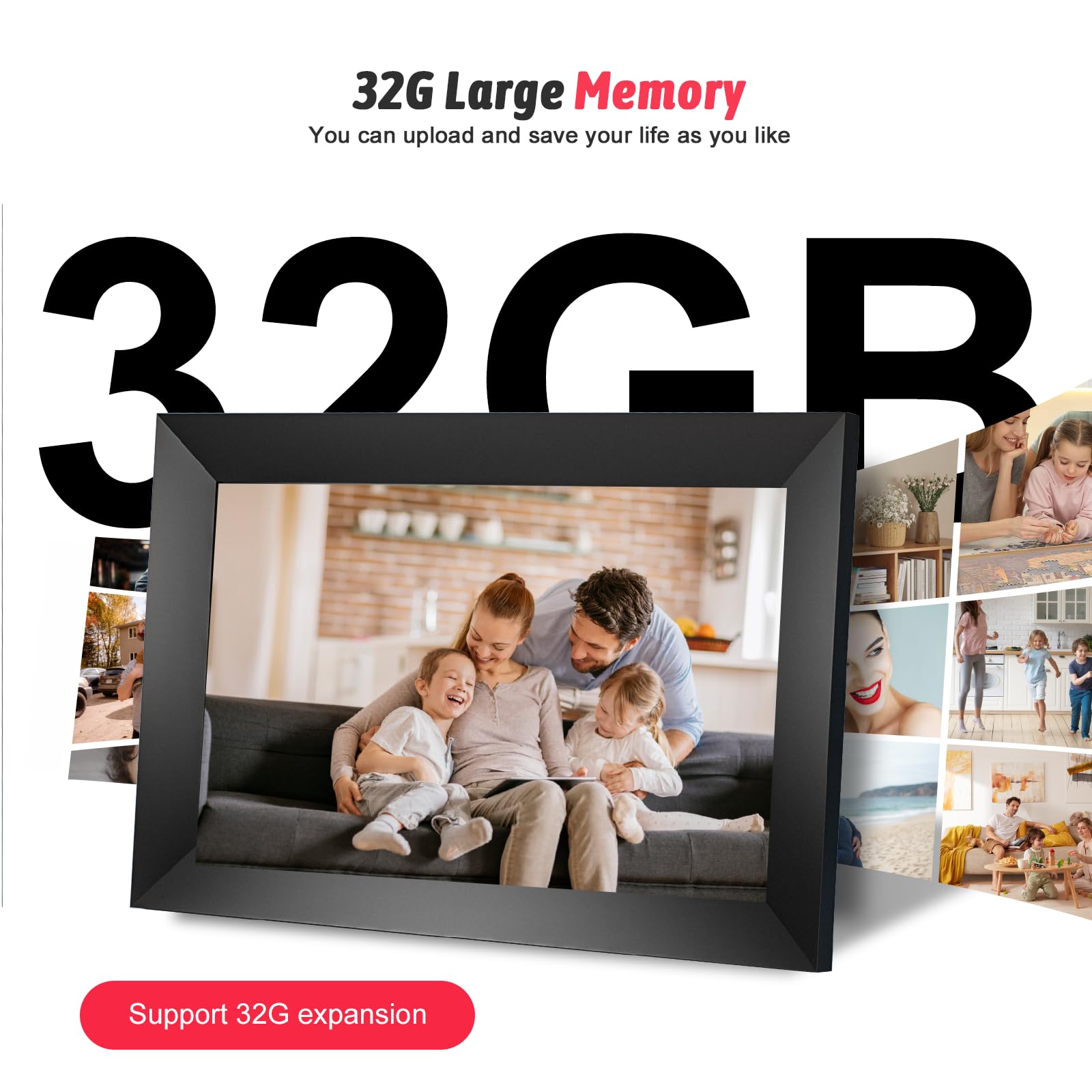 YUUTY WLAN Digitaler Bilderrahmen, 10,1 Zoll 32GB Elektronischer Bilderrahmen, 1280x800 HD IPS LCD Touchscreen Foto Rahmen, Automatische Rotation, Teilen Sie Fotos Sofort Von überall Aus