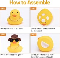 Vista 3 de wonuu Adornos de pato de goma, 2 piezas, decoración de tablero de instrumentos de pato amarillo con mini sombrero