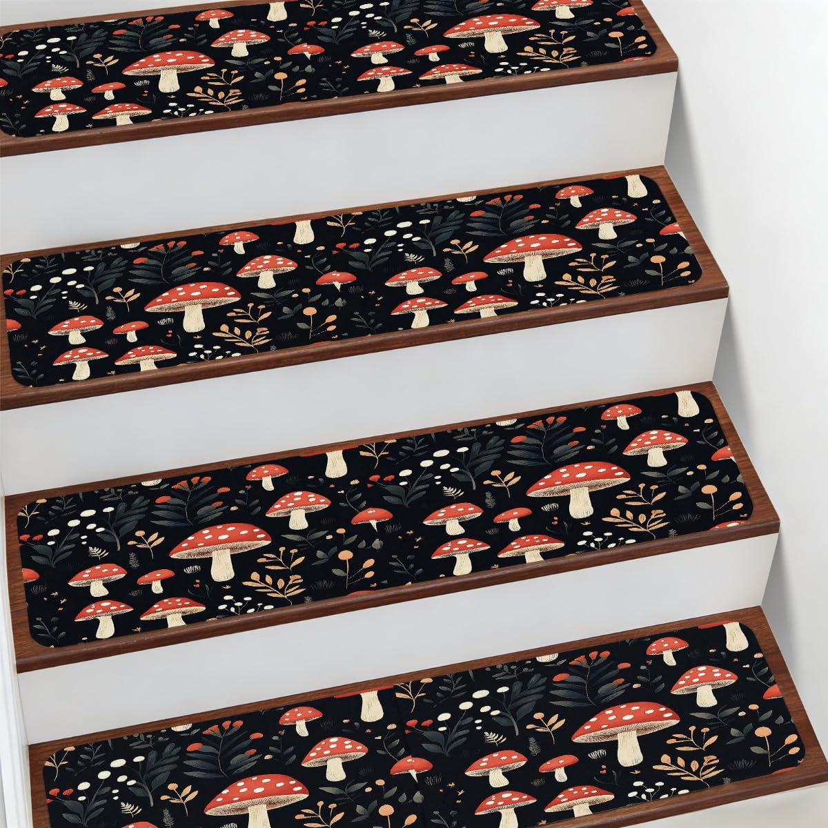 Alfombra antideslizante vintage de hongo oscuro para escaleras fijas
