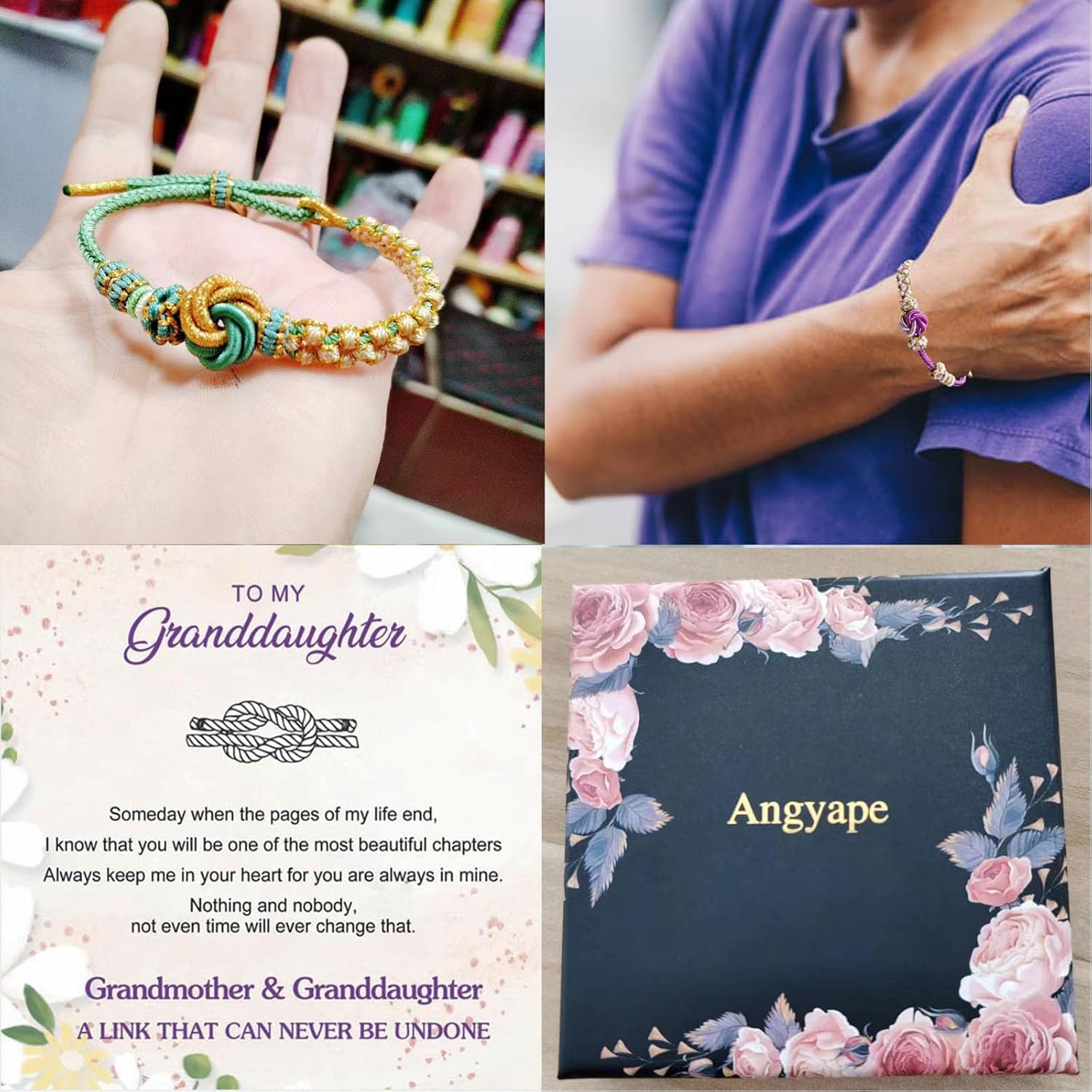 For Granddaughter - A Link That Can Never Be Undone Peach Blossom Knot Bracelet, Granddaughter Bracelet from Grandma Always Be Brave And Be Strong Adjustable Braided Bracelets for Women Jewelry - Image 4