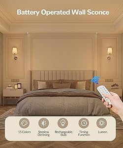 CASGAL Battery Operated Wall Sconce Set of 2,Rechargeable Wall Lights with Dimmable Detachable Bulbs and Remote,15 Colors Wireless Wall Lamps for Bedroom Living Room Hallway,Nickel(2 Pack)