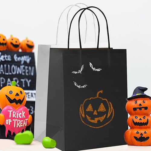 Miniatura 6 de COGLARING 100 bolsas de regalo de 6.3 x 3.2 x 8.3 pulgadas, bolsa de papel kraft negro con asas a granel para recuerdos de comestibles al por menor,