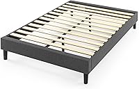 Zinus Curtis Queen Upholstered Platform Bed Frame, Wood Slat Support, No Box Spring Needed, Easy Assembly, Grey
