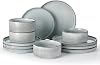 Star Plates and Bowls Set, 12 Pieces Dinner Set for 4, Stoneware Dinnerware Sets with Dinner PlatesSalad PlateCereal Bowls, Dishwasher & Microwave Safe, Smoky Blue