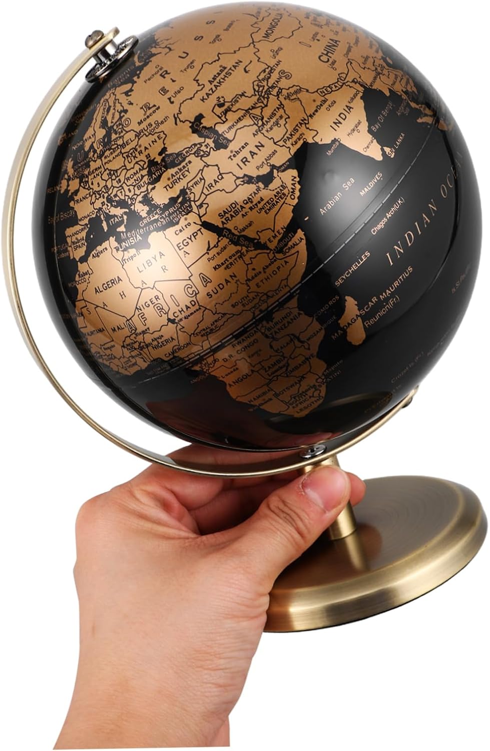 European Style Antique Rotating Desktop Globe with Bronze Stand Ornament for Geographic Exploration and Stylish Desk Decor