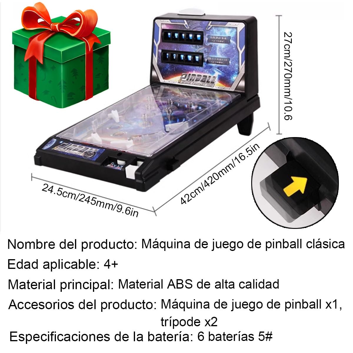 Flipper Électronique pour Enfants Cadeaux Anniversaire Noël, Jouet Rétro pour Adultes de Bureau, avec Lumières et Sons et Indicateur de Score Pinball Électronique de Table Jouet