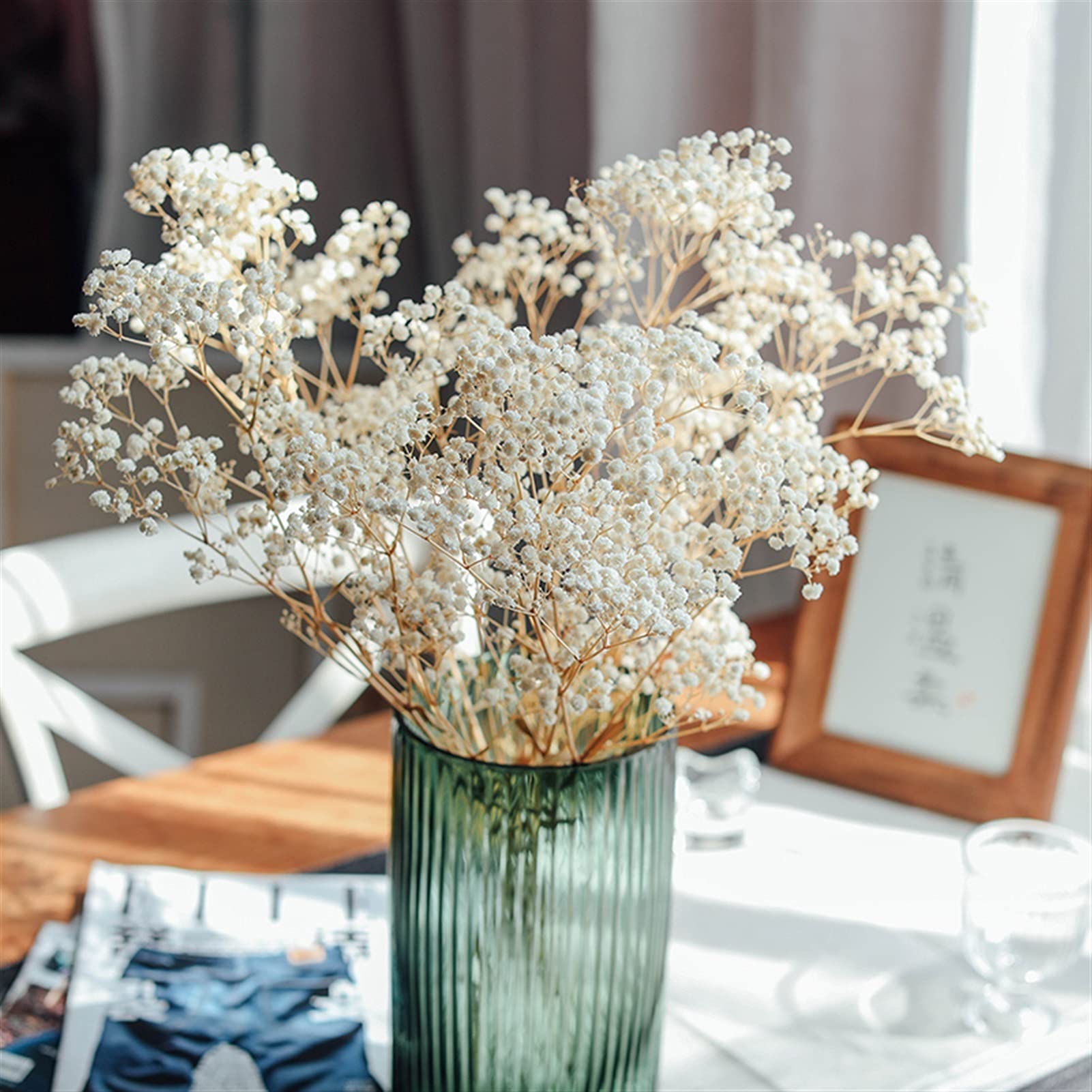 Fleurs séchées, Fleurs séchées conservées Gypsophila Baby Breath Million Stars Multicolore 50-60cm(Beige)