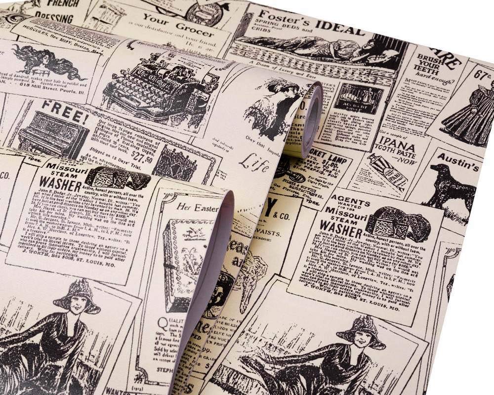 Wallgenics Modern Newspaper Ad Cover Self Adhesive Wallpaper, 3D Peel and Stick HD Wall Sticker (Multicolor)