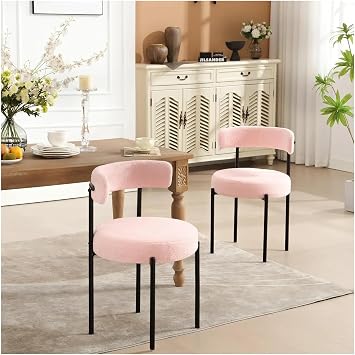 Adjustable Office Computer Chair with Armrest 2pcs Round Thicken Upholstered Kitchen Dining Chairs with Curved BackrestPink