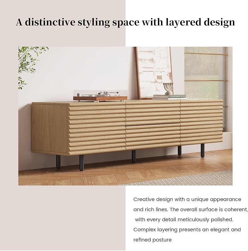Guyii Modern TV Stand, Wood Color TV Cabinet, Television Stand with 2 Cabinets and 2 Storage Drawers, TV Console Cabinet for Living Room, Bedroom, Home (1 Piece) image 3