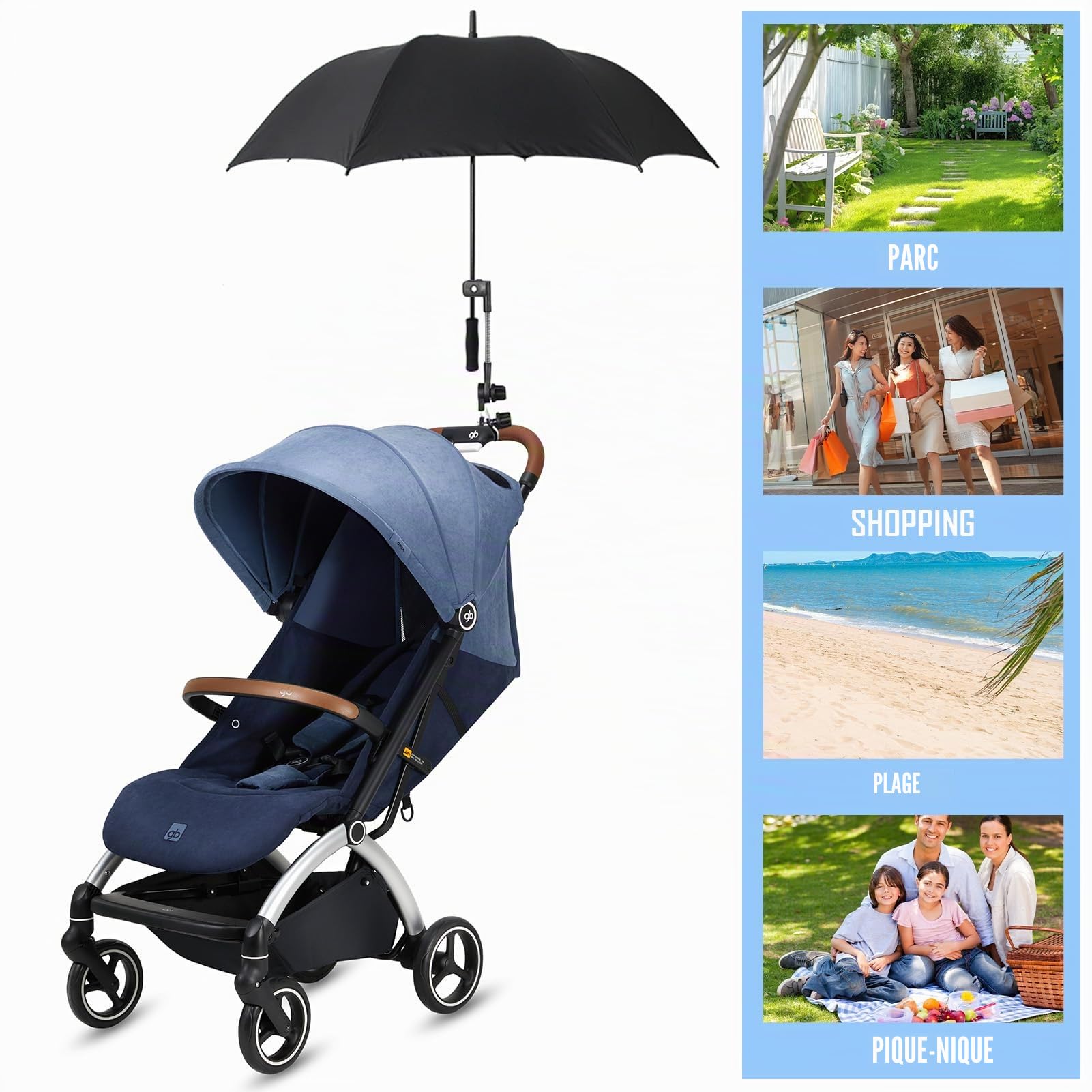 Porte-Parapluie Poussette, Réglable Support de Parapluie de Vélo, Facile à Installer Pince Universelle Réglable à 360 Degrés pour Chariot de Golf, Fauteuil Roulant, Fauteuil Roulant, Chaise de Plage