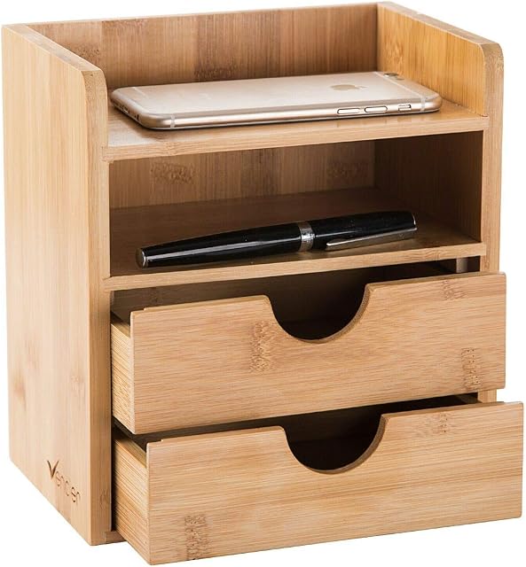 Vencier Mini Desk-Top Storage Organizer 2 Shelf & 2 Pull Out Drawers Stationary Office Supplies