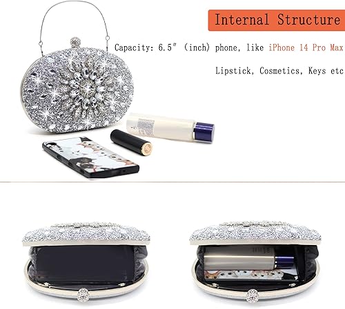 Miniatura 4 de Bolsos de mano de noche con diamantes de imitación para mujer, bolso de mano de boda, bolso de fiesta de novia, diamantes de graduación, bolsos de