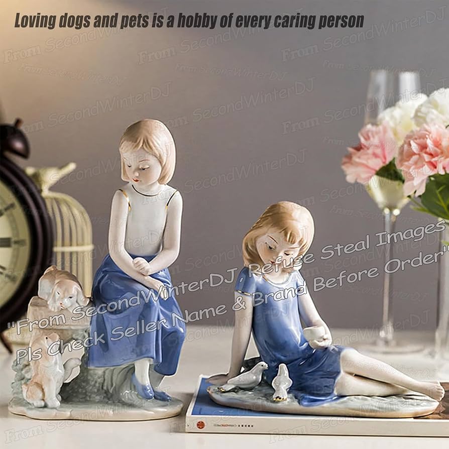 Amazon.co.jp: 陶器の女の子の置物犬の像かわいい犬の彫刻、ペットの家