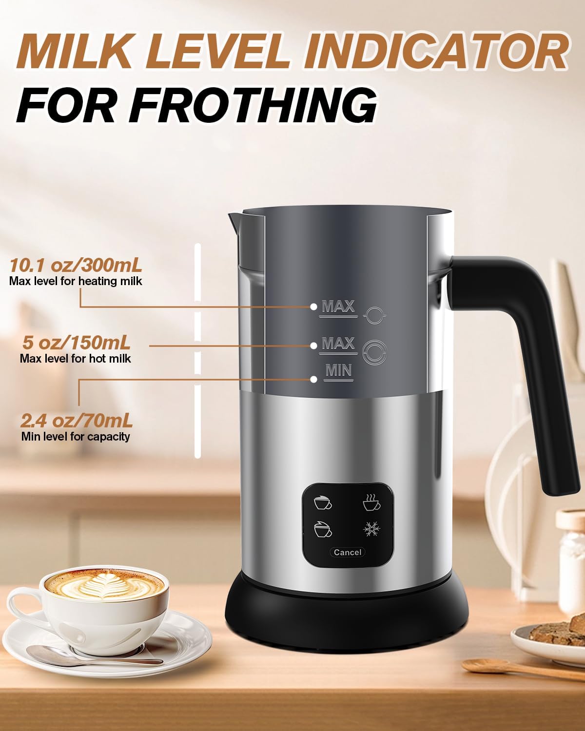 Homtronics Milk Frother Milk Level Indicators