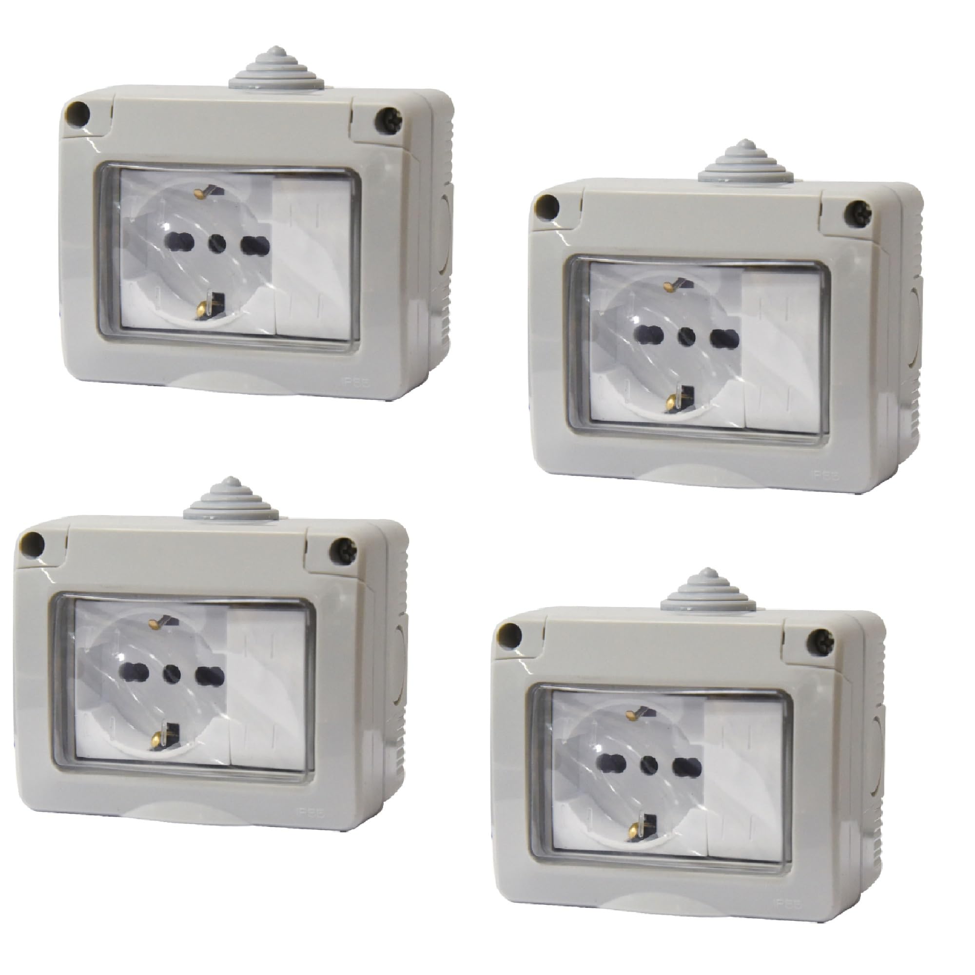 4 Kit de caja eléctrica IP55 con puerta, 3 módulos toma Schuko P40 10/16 A + interruptor, kit caja eléctrica lista, montaje de pared exterior