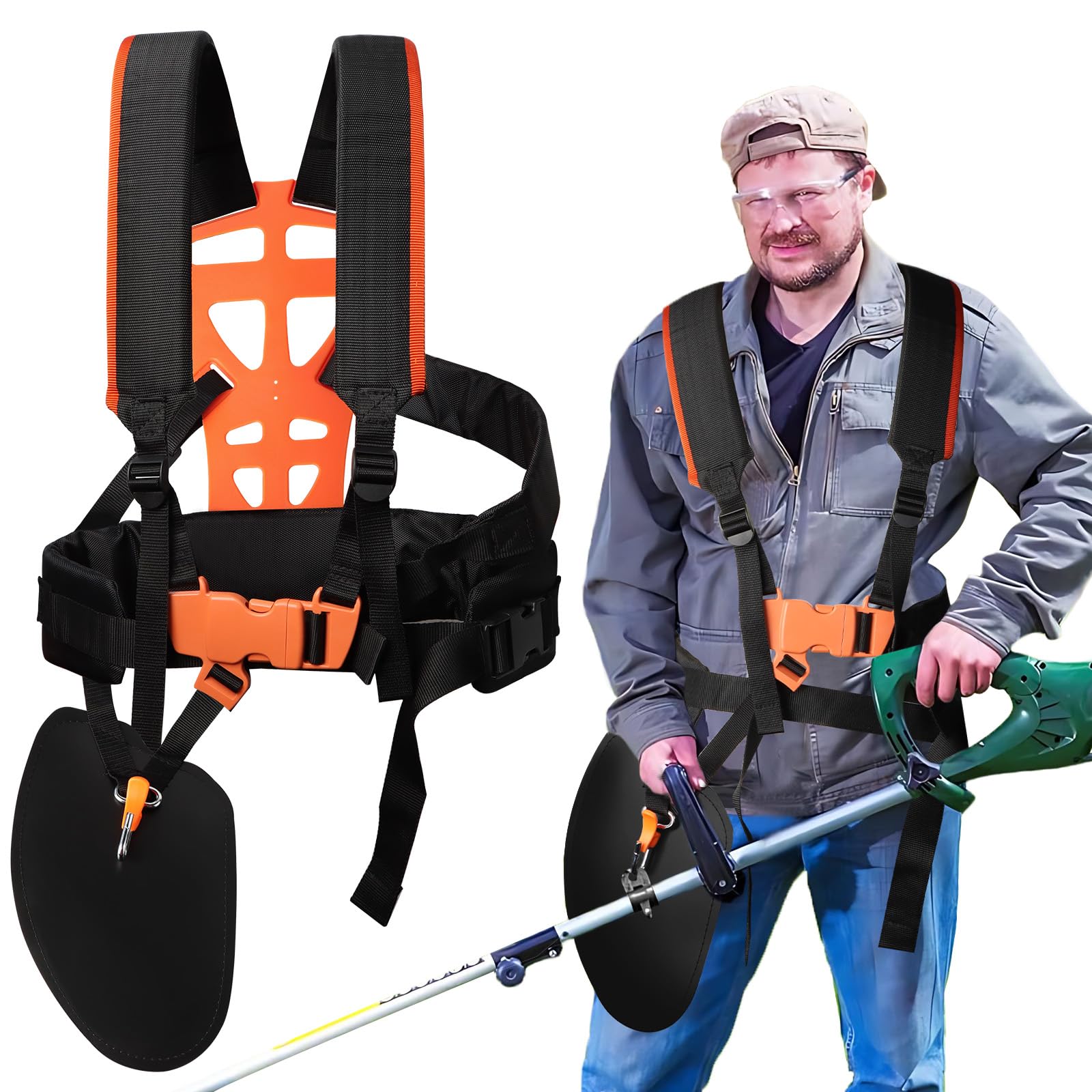 Arnés Confort para Desbrozadora Universal, Doble Hombro Correa Ajustable, Chaleco para Cortadora de Maleza, Cinturón para Stihl (Negro)