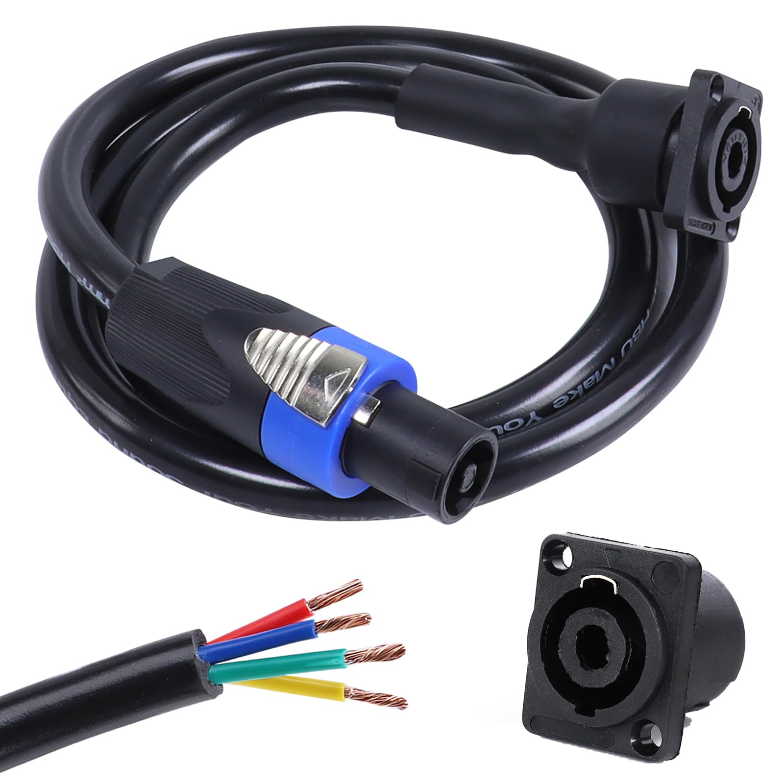 SUNNAREPOON 3.28 Feet 4 Conductor Speakon Cables to Panel Mount Socket Extension Cord - 12 AWG 4 Wire Speakon NL4FX Male Twist Lock Plug to NL4MP