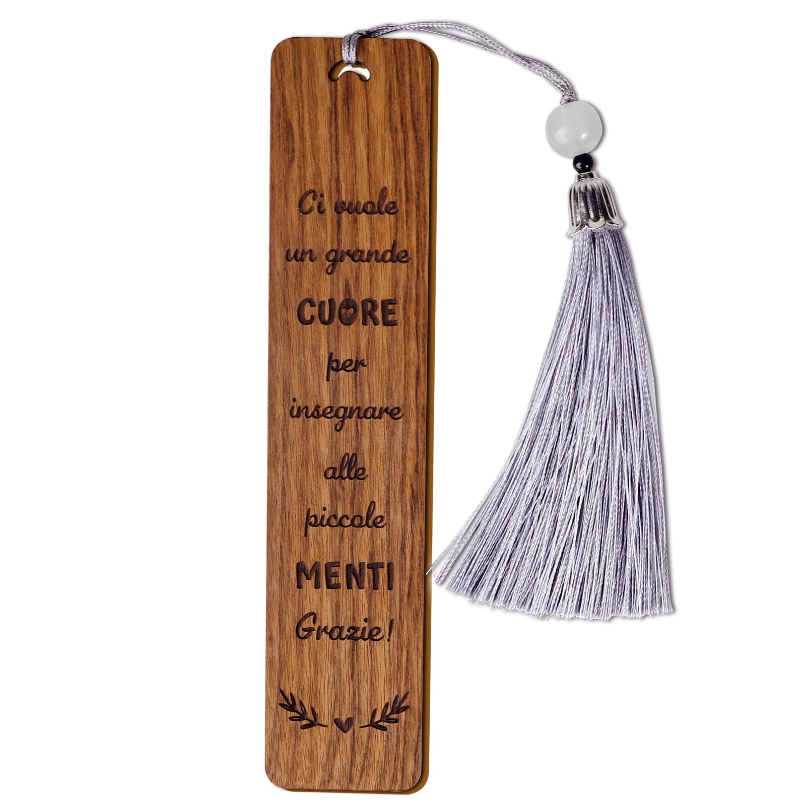 Regalo Profesores 1* Marcapáginas en Italiano Madera + 1* Caja, Marcador Libro Borla Gris, Regalo Maestros Graduación Despedida Guardería Infantil Jardín Infancia Día de Profesor Navidad