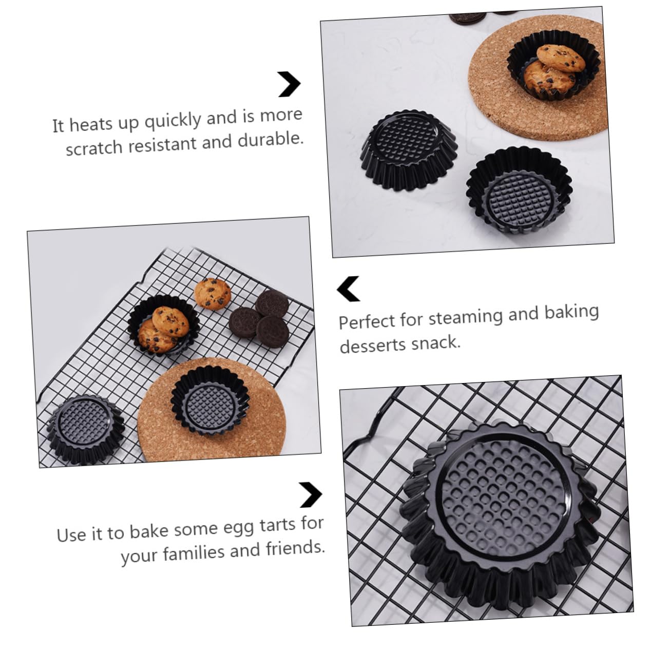 Molde para Hornear Tartaletas de Huevo 12 Piezas Acero al Carbono Negro | Diseño Resistente a Rayaduras, Mantiene la Forma al Desmoldar, Adecuado para Tartaletas DIY y Postres al Horno
