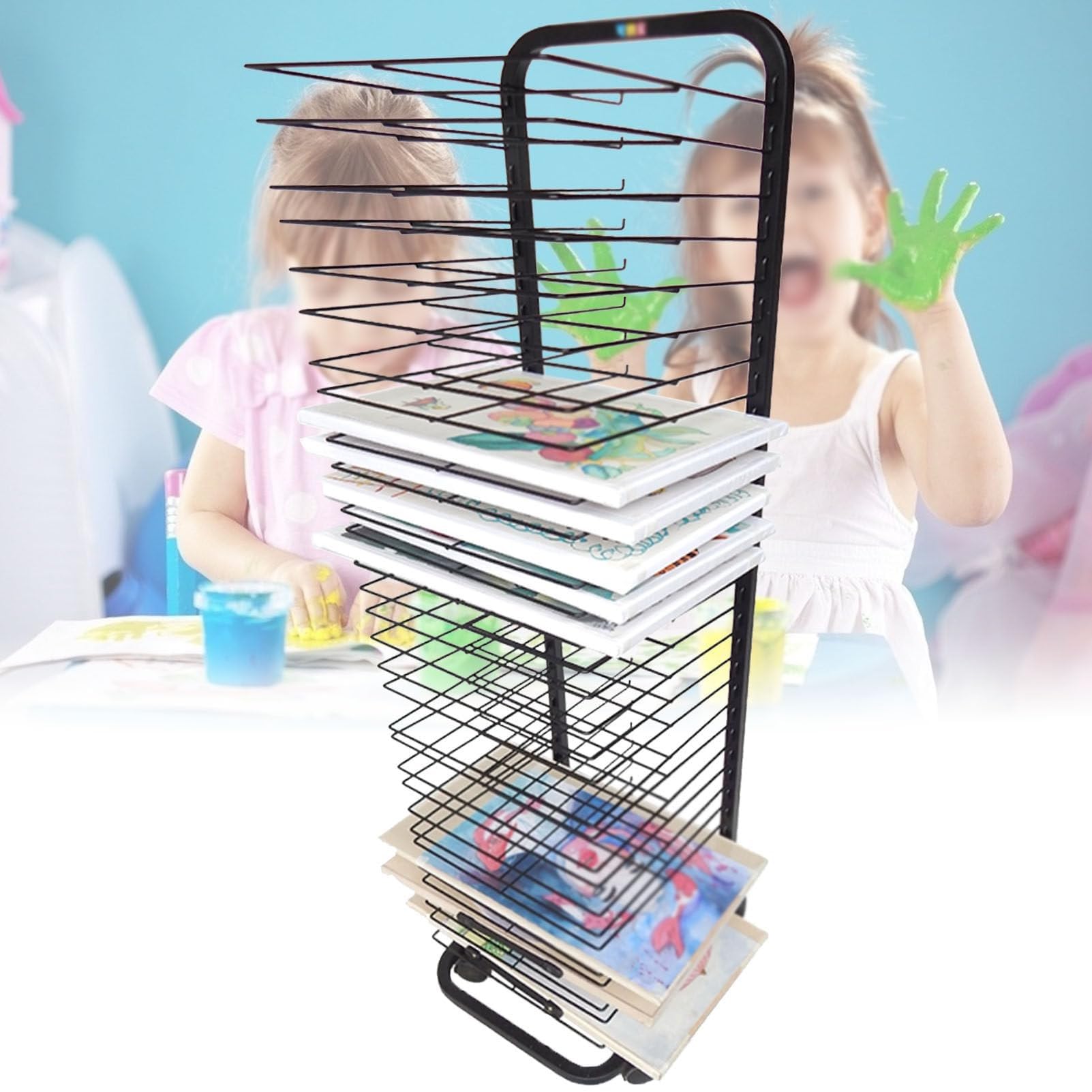 Trockengestell Für Künstlerbedarf Im Klassenzimmer, Trockengestell Aus Stahl Für Gemälde, Trockengestell Für Kindergemälde Mit Rollen, Trockengestell Für A3-Malkarton Für Das Heimstudio, 30 Lagen