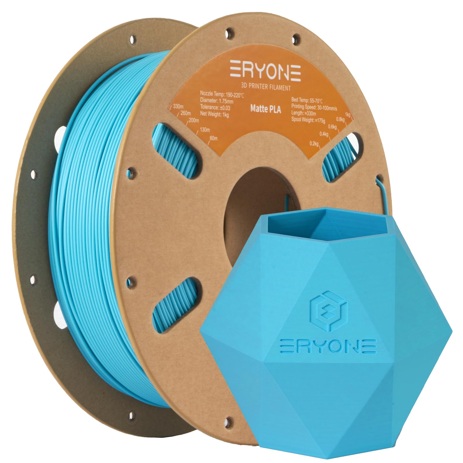 ERYONE Matte PLA 3D Drucker Filament 1.75mm, Maßgenauigkeit +/- 0.03 mm, 1 kg 1 Spule, Matte Aqua Blue