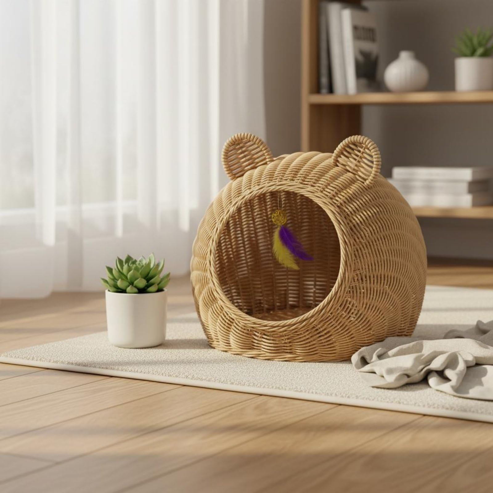 Amazon.co.jp: AWHAO 夏用猫ちぐら 通気性 藤編み猫ベッド 洗える