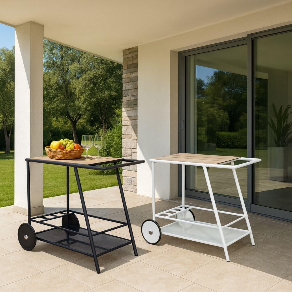Milani Home Carrello Porta Vivande Outdoor Alluminio HPL Bianco 91 x 50 x 73 cm