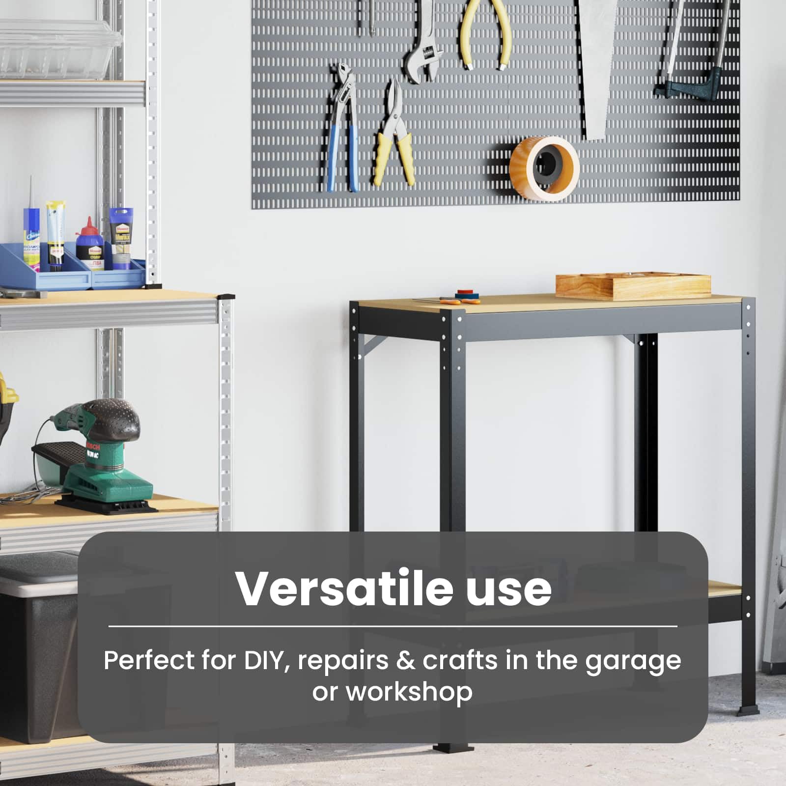 vidaXL Banco de Trabajo con Estante Negro 81 x 41 x 91 cm, Banco de Trabajo Industrial, estación versátil para Garaje, Mesa de Almacenamiento multipropósito, útil y Funcional