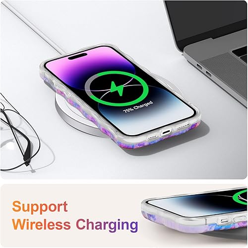 Miniatura 6 de EYZUTAK Funda para iPhone 12 Pro Max, colorida pintura al óleo retro impresa flor patrón brillante láser lindo borde ondulado rizado exquisita