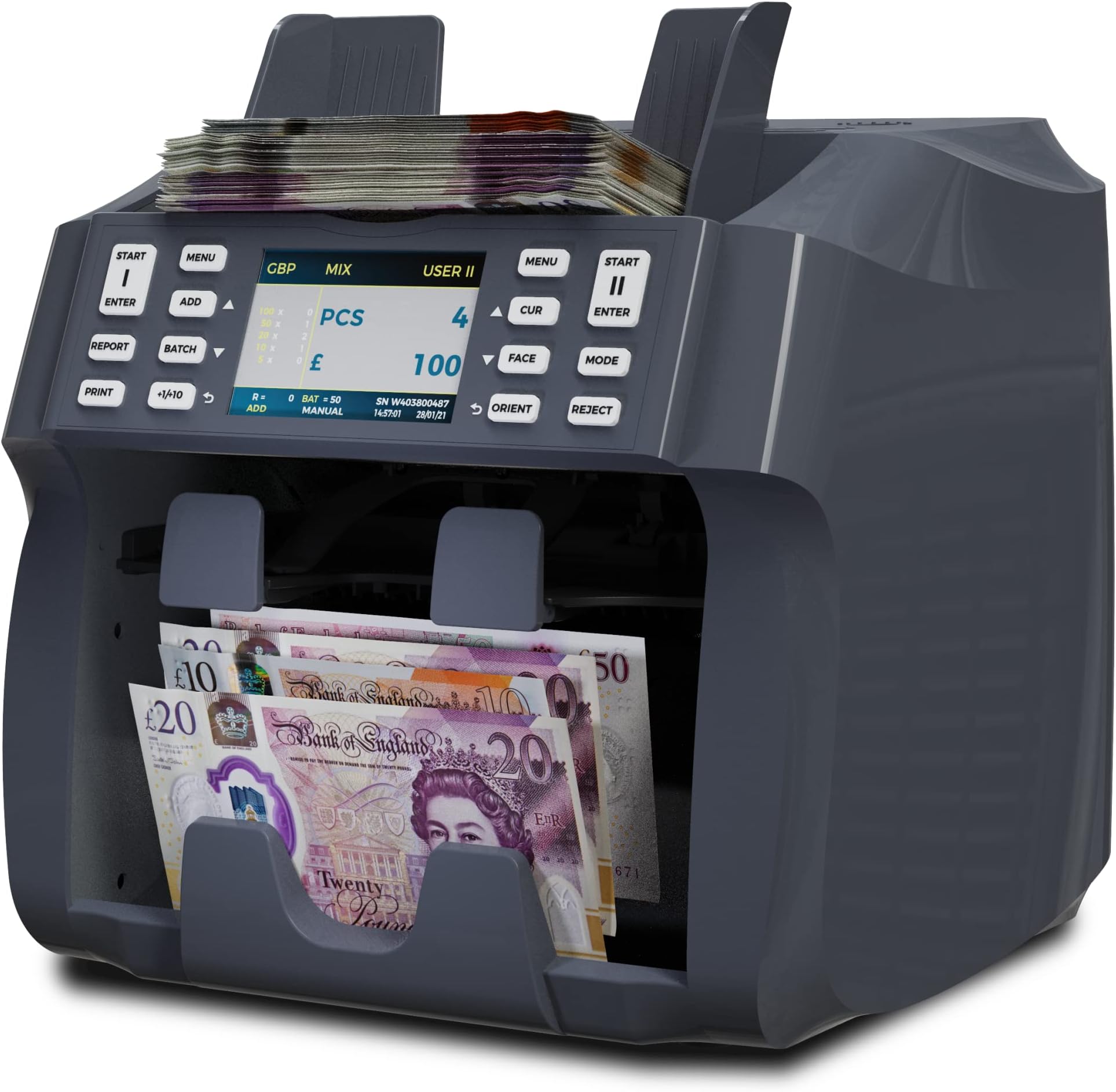 Detectalia V800 Mixed Denomination Bill Money Value Counter and Sorter 100% Tested by European Central Bank - Bank Grade Currency Sorting