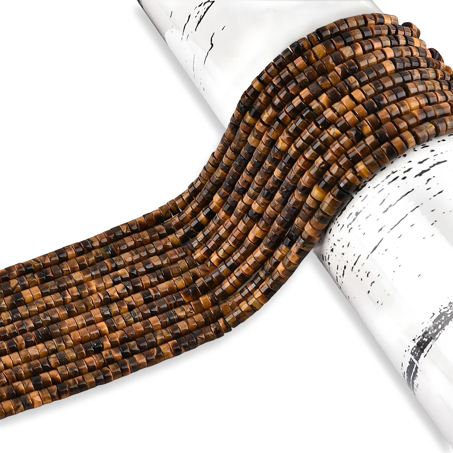 HAAMIIQII 150pcs Natural Yellow Tiger Eye Spacer Beads, Loose Semi Precious Flat Round Gemstone Heishi Disc Stone Beads for Beading Jewelry Making 4mmx2mm 15"/Strand - Image 3