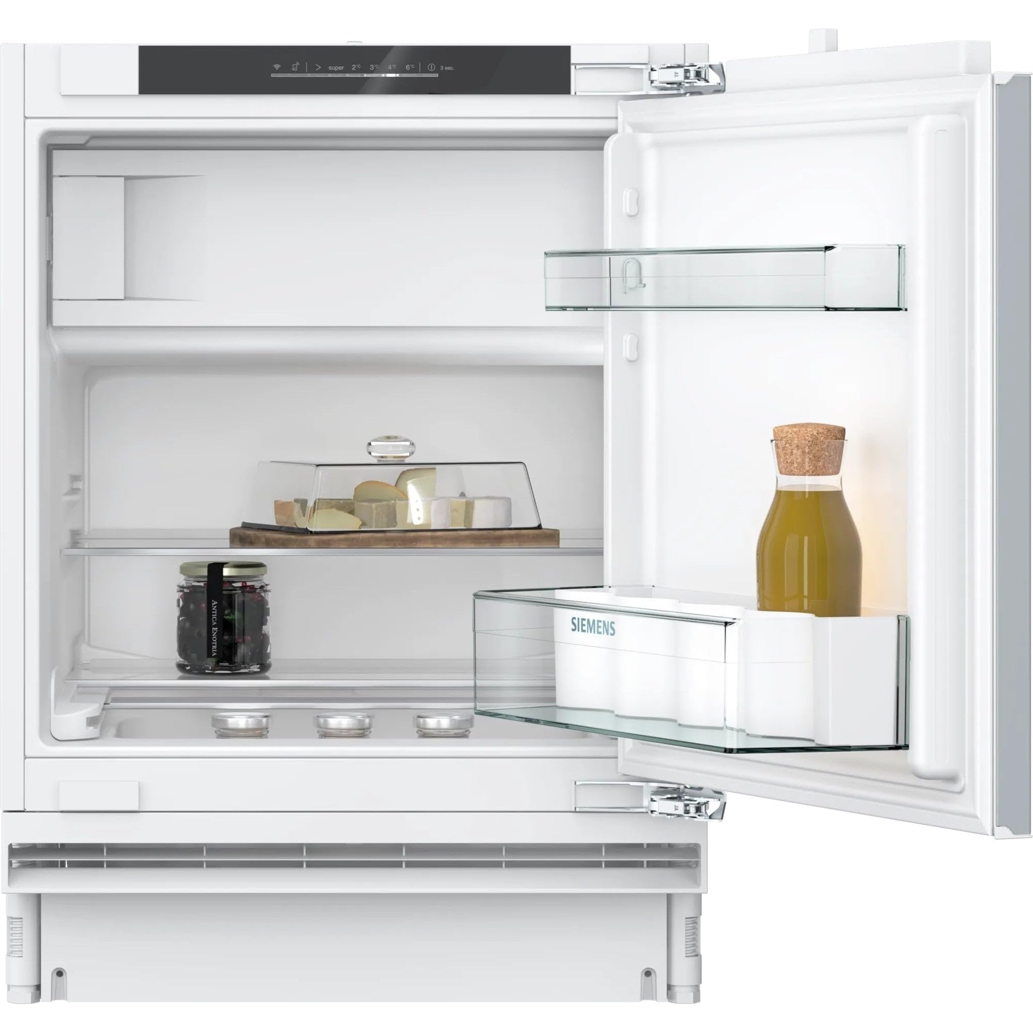 Siemens KU22LVFD0, iQ300 inteligentna lodówka podszafkowa z zamrażarką, wnęka 82 x 60 cm, 110 l, uchwyt na butelki, półki ze szkła bezpiecznego, szybkie chłodzenie, bardzo cicha, oświetlenie LED,