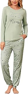 Conjunto de Pijama Mujer Algodón de Manga Larga Pijama de Invierno Top y Pantalones Ropa de Dormir Suave para Mujer Pjs Lounge Wear