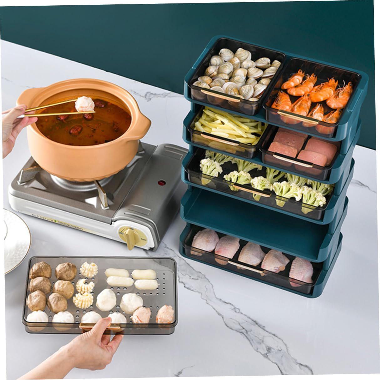 Three-Layer Kitchen Storage Shelf with Drainage Plastic Trays, Detachable Vegetable Rack Organizer for Home Food Storage and Vegetable Holder