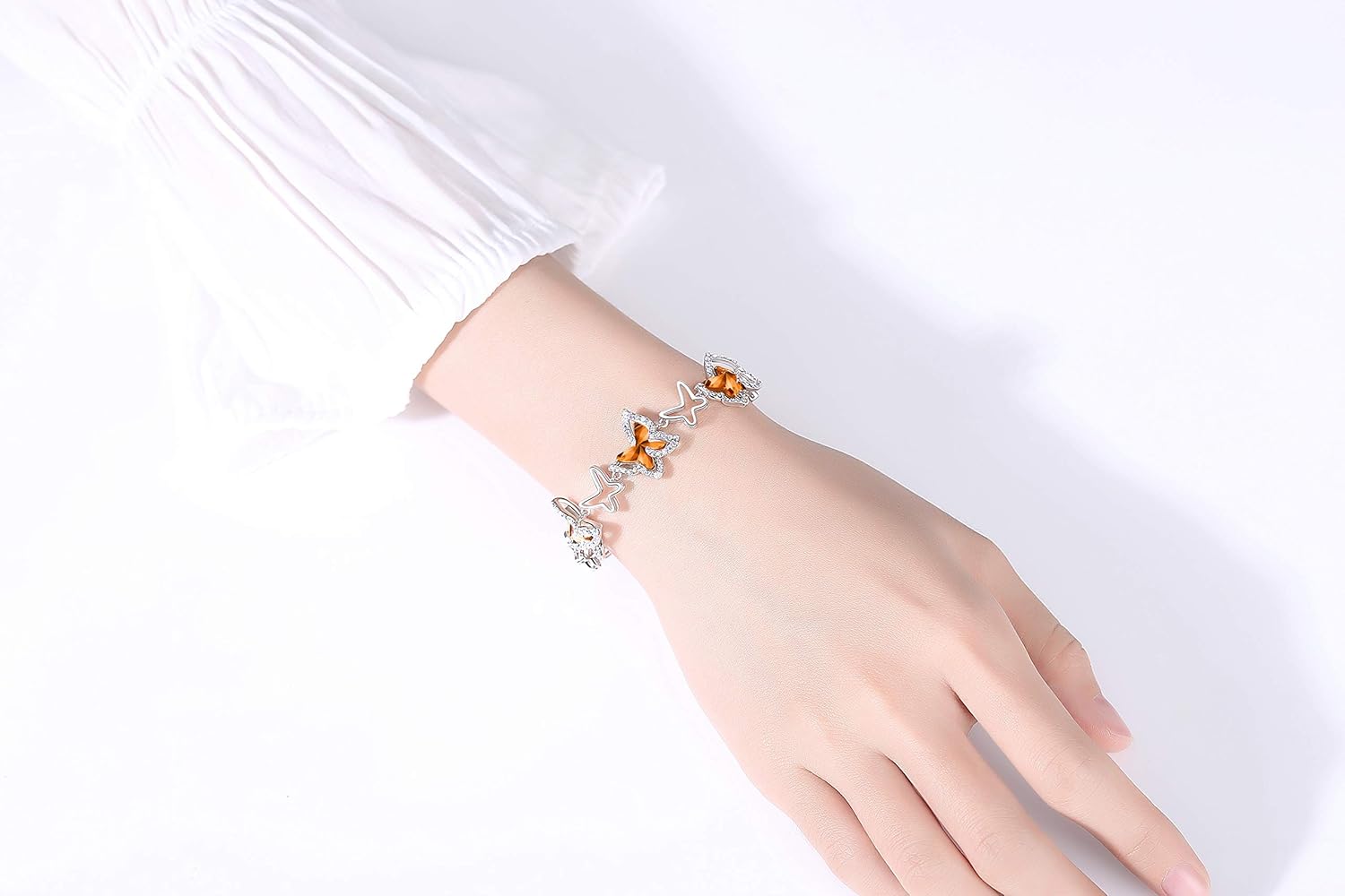 Valentine's Day Gift For Women Butterfly Link Charm Bracelet with Premium Birthstone Crystal, Silver-Tone, 7”+2” Chain - Image 3