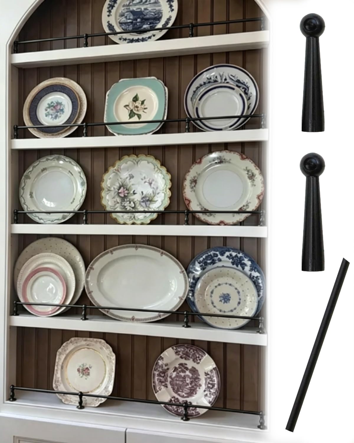 MESCXTY Kitchen Shelves Guard Rail for Cabinets, Metal Gallery Rails Shelves, Shelving Guardrail Bars Brackets Tipping, Railing Fence(Black-C,26in/66cm)