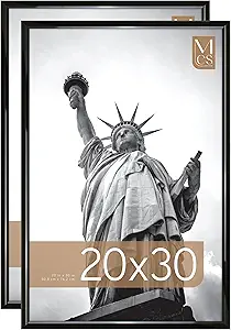 MCS Trendsetter 20x30 Poster Frame Black High-Gloss, Vertical & Horizontal Wall Hanging Large Picture Frame for Photos, Posters & Art Prints (2-Pack)