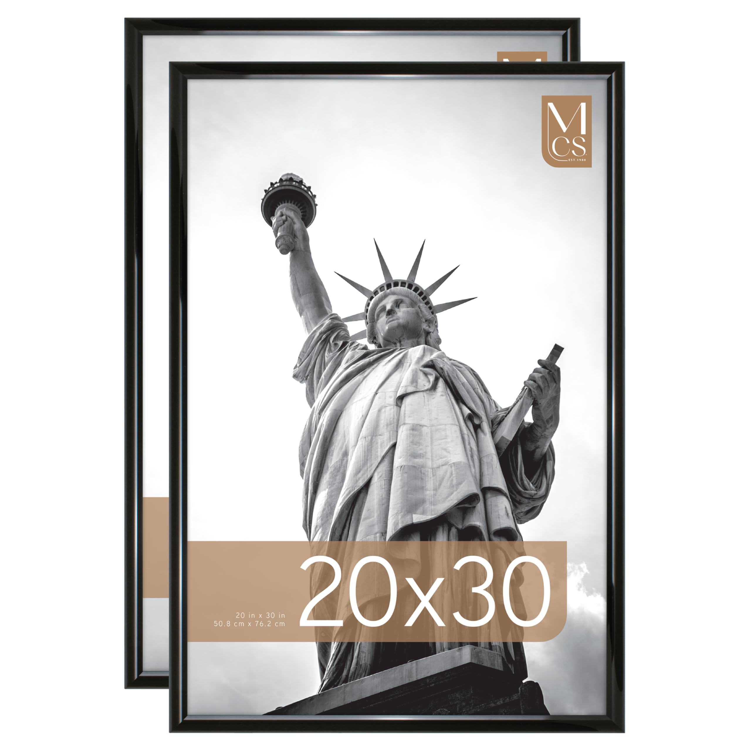 MCS Trendsetter 20x30 Poster Frame Black High-Gloss, Vertical & Horizontal Wall Hanging Large Picture Frame for Photos, Posters & Art Prints (2-Pack)