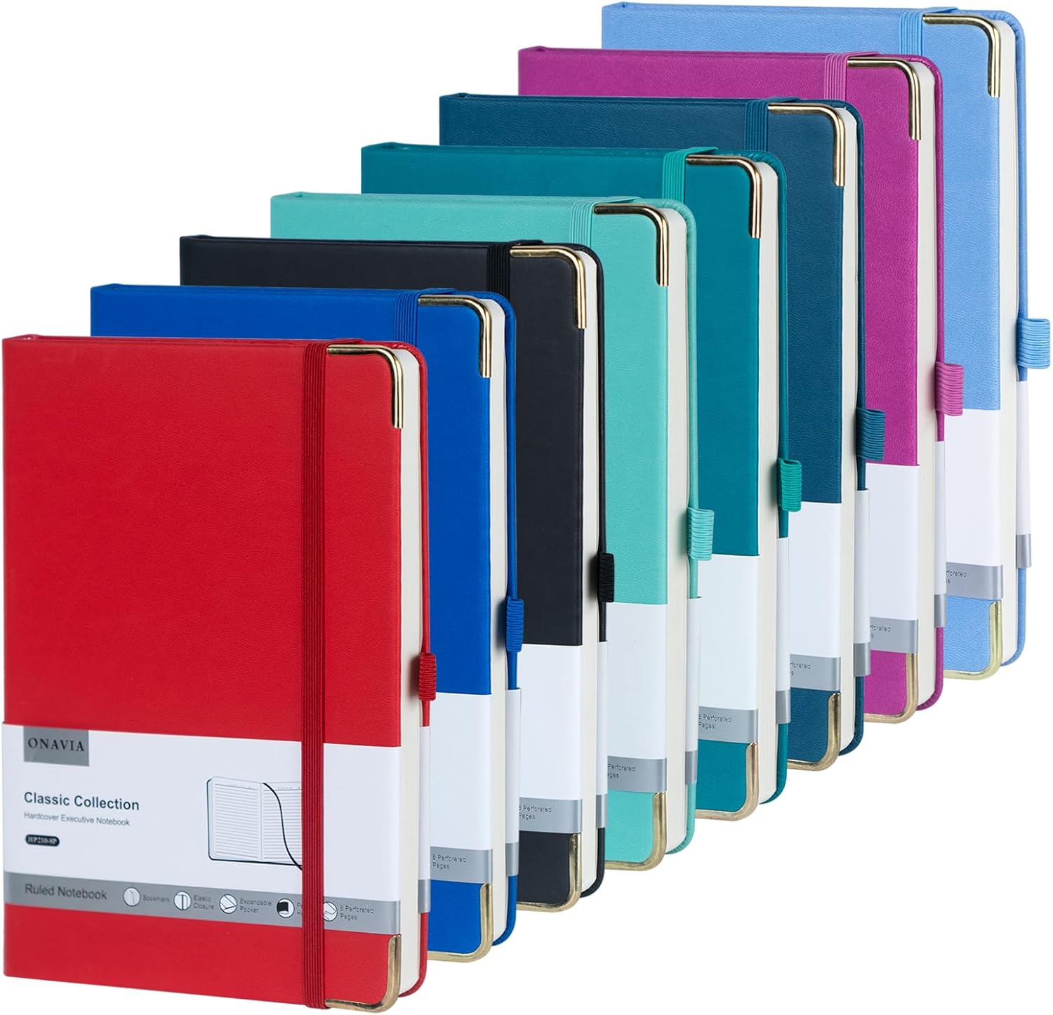 ONAVIA 8 Pack Lined Journal Notebook for work, A5 Hardcover, College Ruled Journaling Notebooks for Notes-Taking, Planning, Fits for Office School Home, 160 Pages, PU Leather Note Books 5.5"x8.3"